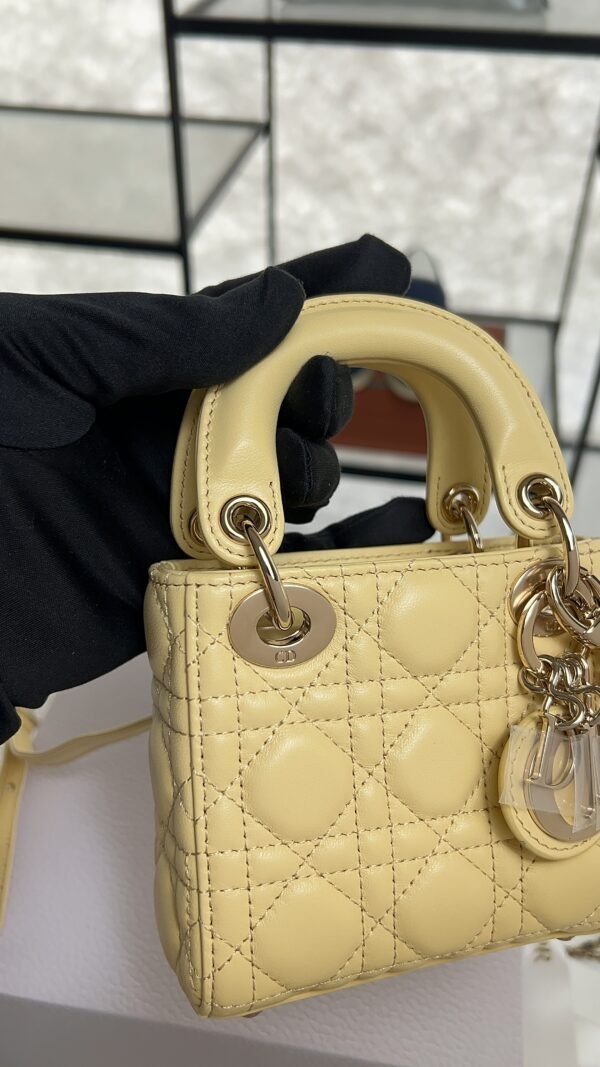 Dior Lambskin Cannage Micro Lady Dior Soft Yellow