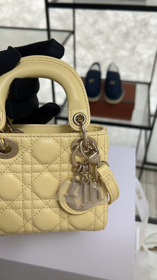 Dior Lambskin Cannage Micro Lady Dior Soft Yellow
