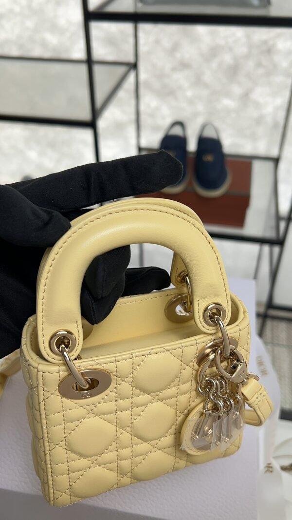 Dior Lambskin Cannage Micro Lady Dior Soft Yellow