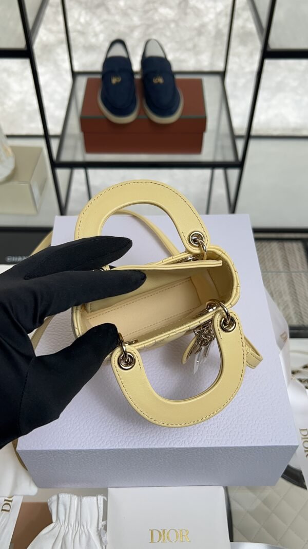 Dior Lambskin Cannage Micro Lady Dior Soft Yellow