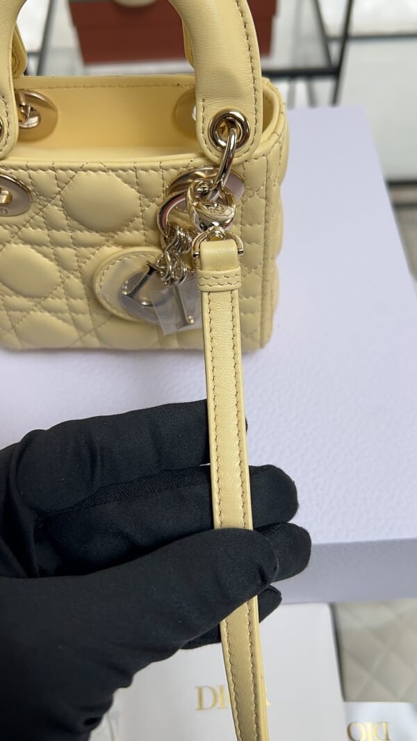 Dior Lambskin Cannage Micro Lady Dior Soft Yellow