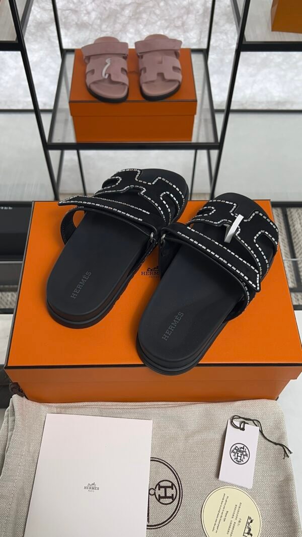 HERMÈS Suede Crystal Womens Chypre Sandals  Black