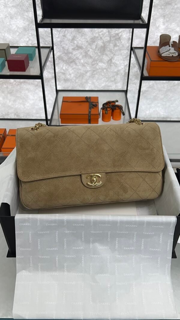 Chanel Spring/Summer 2026 Maxi Flap Bag Suede Calfskin & Gold-Tone Metal Dark Beige