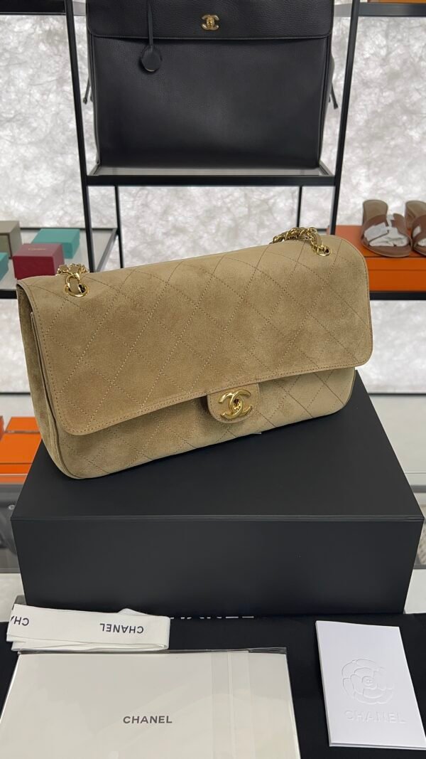 Chanel Spring/Summer 2026 Maxi Flap Bag Suede Calfskin & Gold-Tone Metal Dark Beige