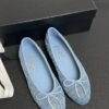 Chanel Denim Quilted CC Ballerina Flats Light Blue