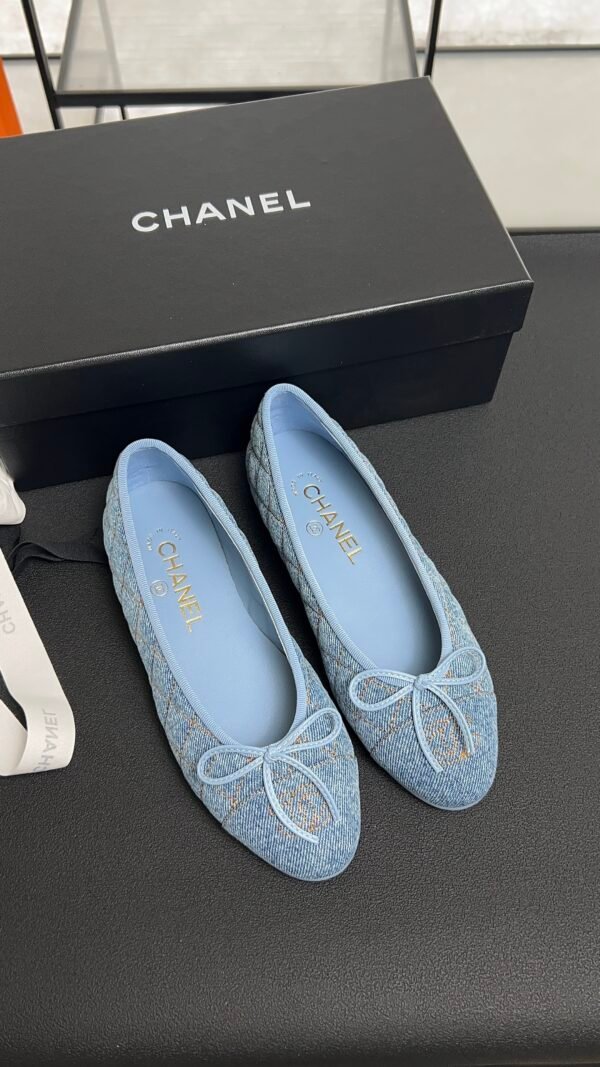 Chanel Denim Quilted CC Ballerina Flats Light Blue