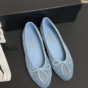 Chanel Denim Quilted CC Ballerina Flats Light Blue