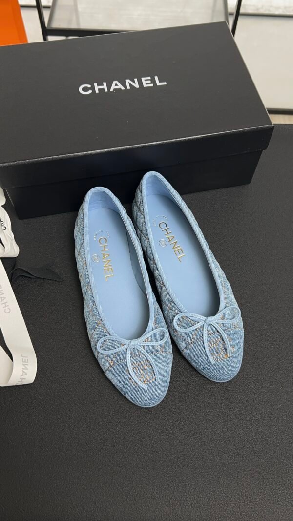 Chanel Denim Quilted CC Ballerina Flats Light Blue