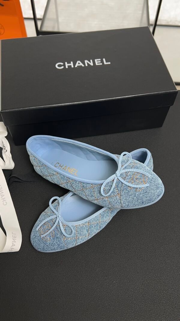 Chanel Denim Quilted CC Ballerina Flats Light Blue
