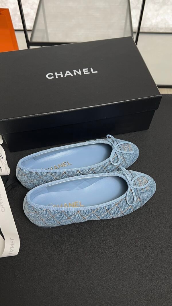 Chanel Denim Quilted CC Ballerina Flats Light Blue