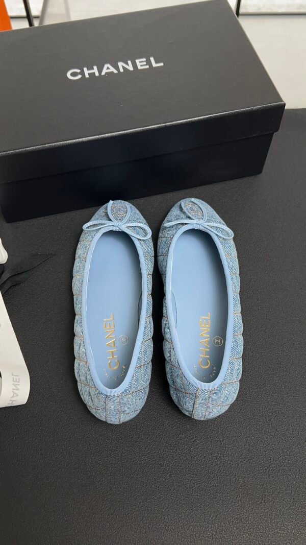 Chanel Denim Quilted CC Ballerina Flats Light Blue