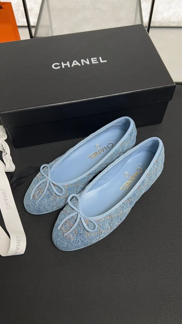 Chanel Denim Quilted CC Ballerina Flats Light Blue