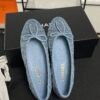 Chanel Denim Quilted CC Ballerina Flats Light Blue