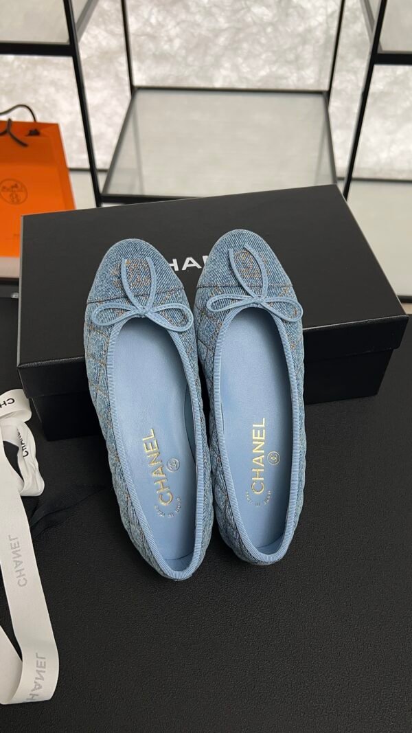 Chanel Denim Quilted CC Ballerina Flats Light Blue