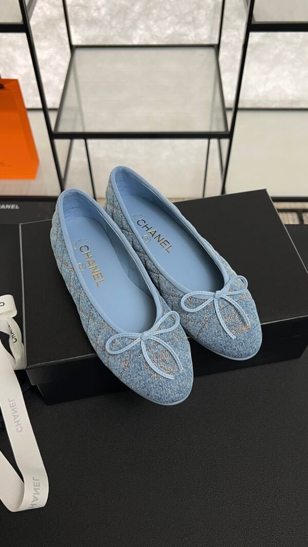 Chanel Denim Quilted CC Ballerina Flats Light Blue