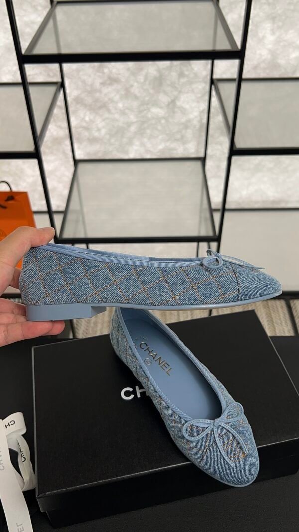 Chanel Denim Quilted CC Ballerina Flats Light Blue