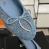 Chanel Denim Quilted CC Ballerina Flats Light Blue