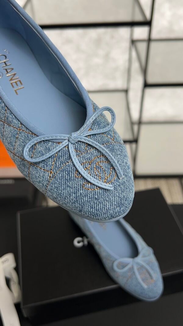 Chanel Denim Quilted CC Ballerina Flats Light Blue