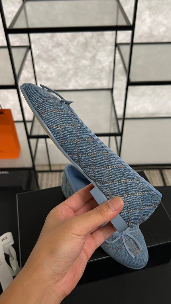 Chanel Denim Quilted CC Ballerina Flats Light Blue