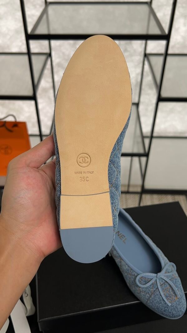 Chanel Denim Quilted CC Ballerina Flats Light Blue