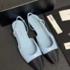 Chanel Lambskin Grosgrain Cap Toe CC Slingback Pumps Light Blue
