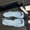 Chanel Lambskin Grosgrain Cap Toe CC Slingback Pumps Light Blue