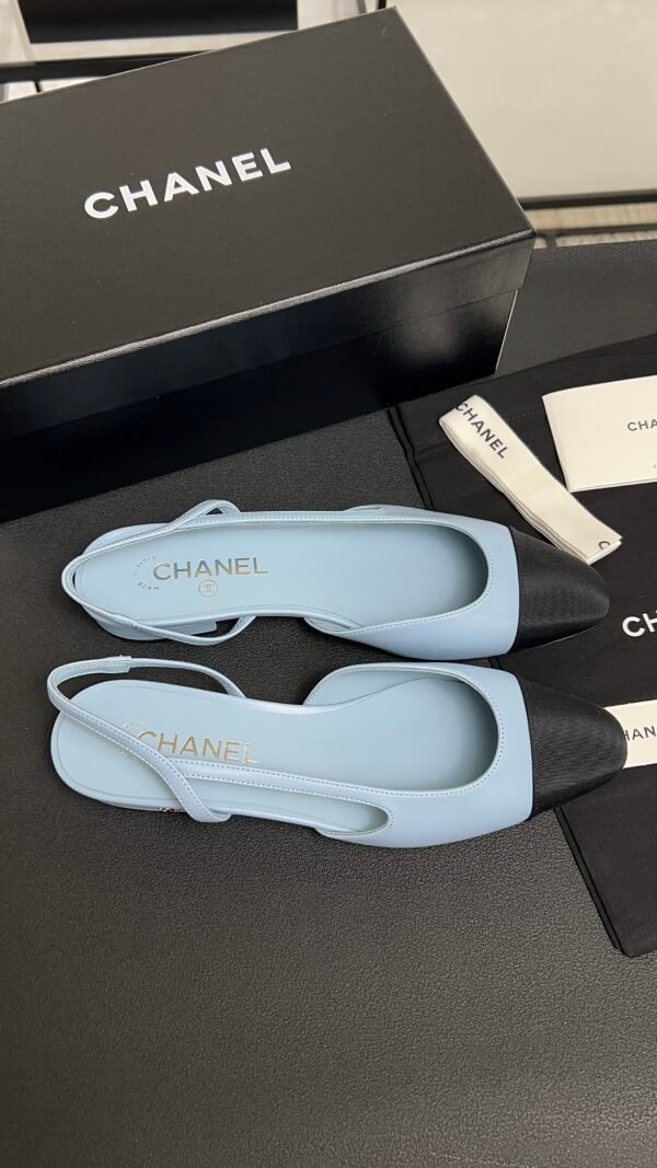 Chanel Lambskin Grosgrain Cap Toe CC Slingback Pumps Light Blue