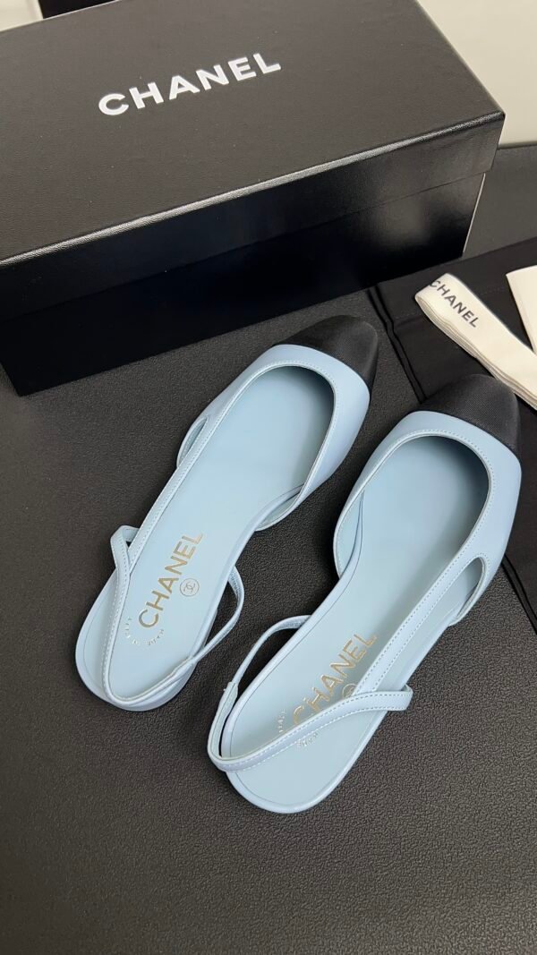 Chanel Lambskin Grosgrain Cap Toe CC Slingback Pumps Light Blue