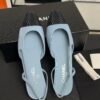 Chanel Lambskin Grosgrain Cap Toe CC Slingback Pumps Light Blue