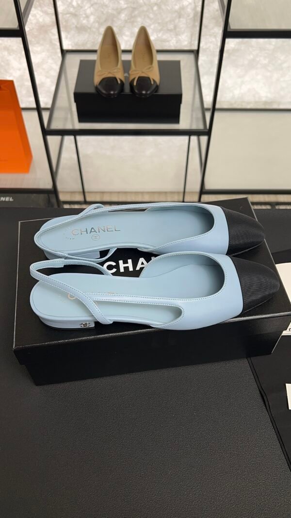 Chanel Lambskin Grosgrain Cap Toe CC Slingback Pumps Light Blue
