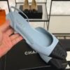 Chanel Lambskin Grosgrain Cap Toe CC Slingback Pumps Light Blue