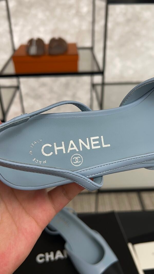 Chanel Lambskin Grosgrain Cap Toe CC Slingback Pumps Light Blue