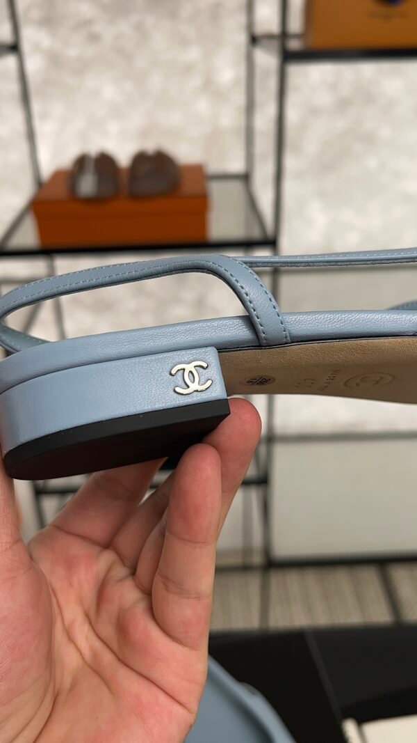 Chanel Lambskin Grosgrain Cap Toe CC Slingback Pumps Light Blue