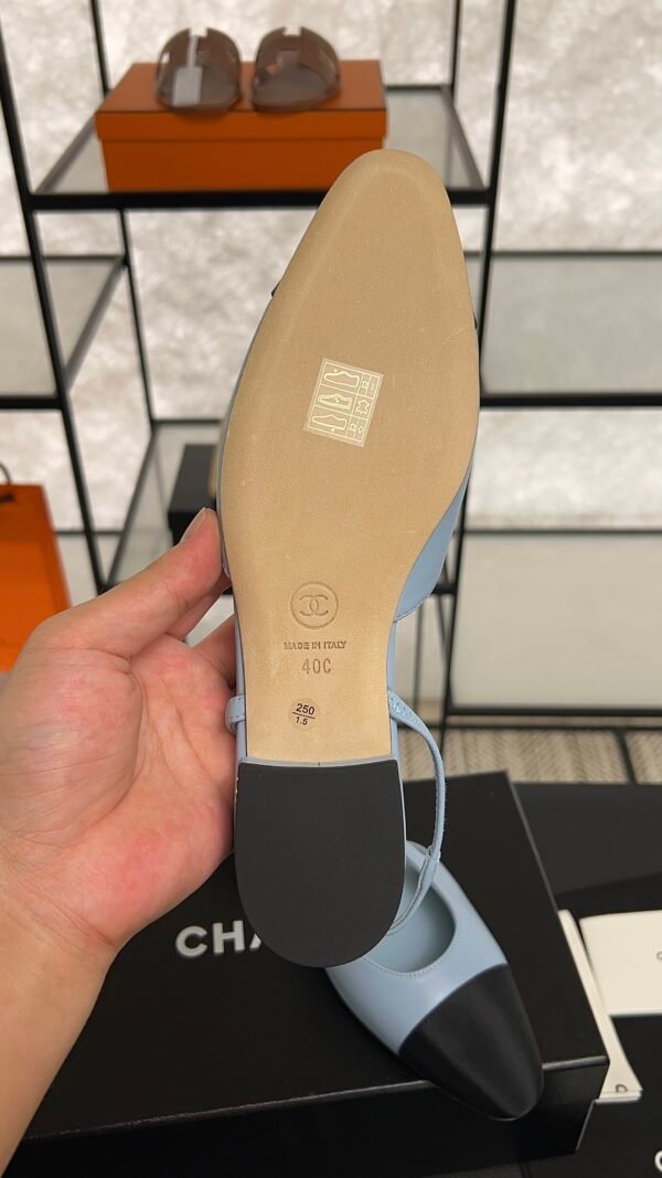 Chanel Lambskin Grosgrain Cap Toe CC Slingback Pumps Light Blue