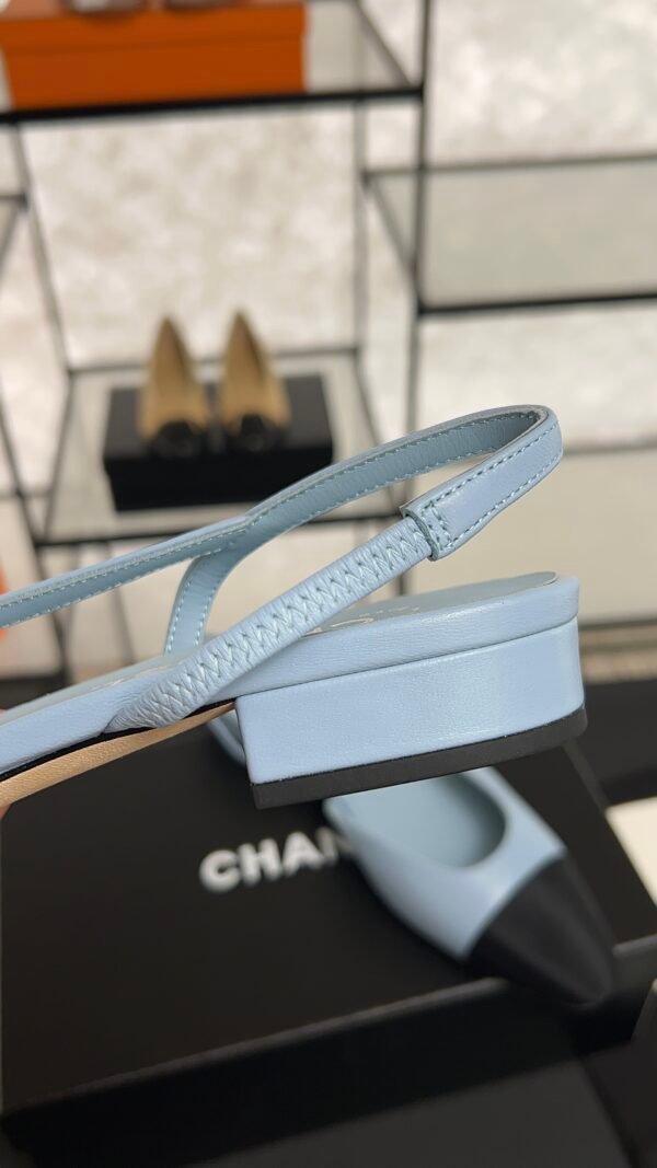 Chanel Lambskin Grosgrain Cap Toe CC Slingback Pumps Light Blue